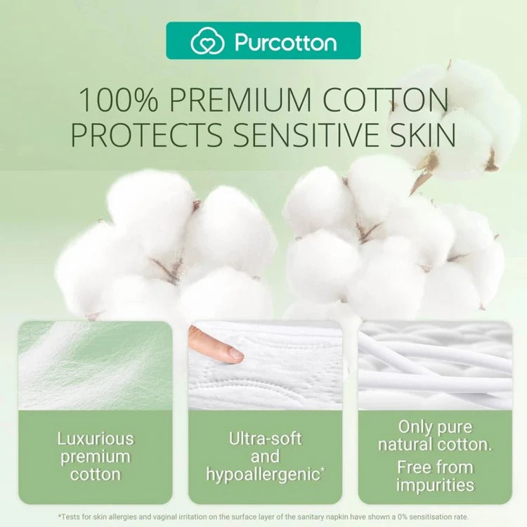 Purcotton MaxGuard Panty Liner 150mm—20 pads, luxurious premium cotton and ultra-soft, hypoallergenic fabric.