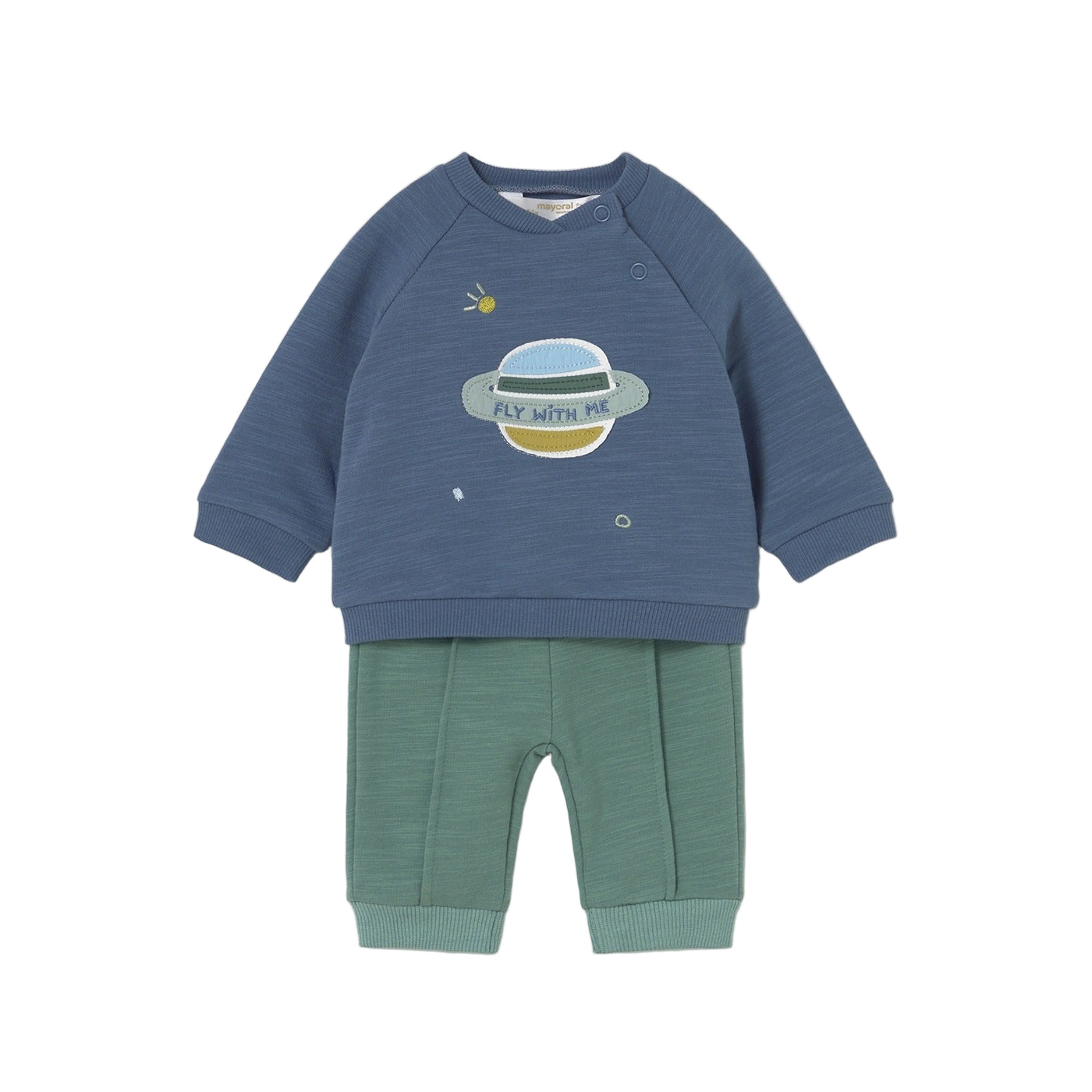 Mayoral space knit set blue top and green pants 2-piece