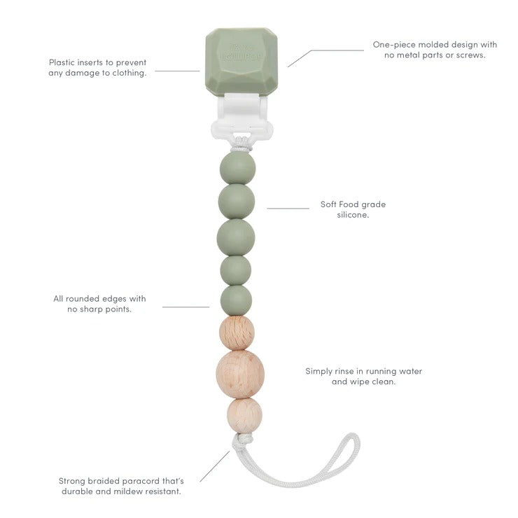 Loulou Lollipop Colour Pop Silicone & Wood Pacifier Clip Slate