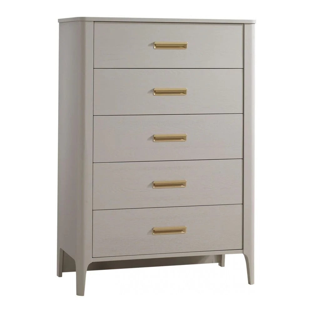 Natart Palo five-drawer tall chest in gray finish with gold handles