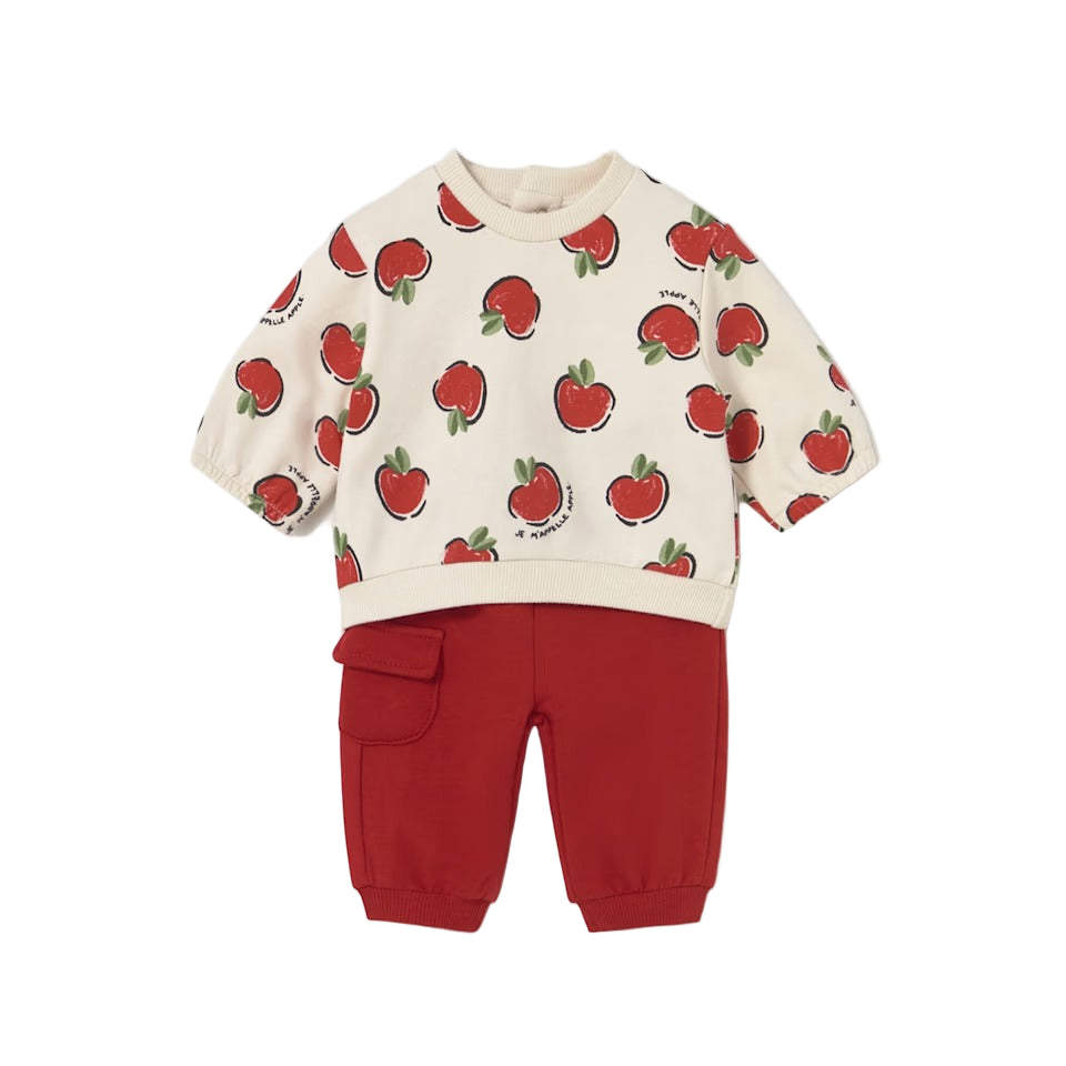 mayoral 2-piece knit set cherry print top and red pants