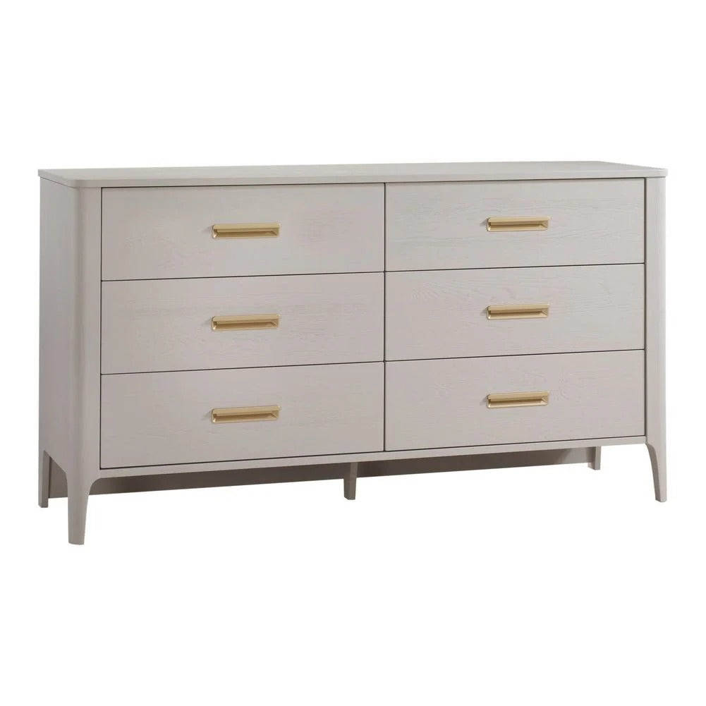 Palo 6-drawer dresser, cream finish with gold handles