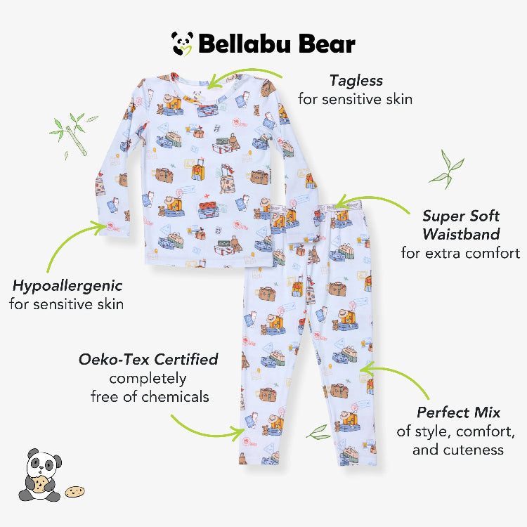 Bellabu Bear Bamboo Kids Pajamas Vintage Suitcases