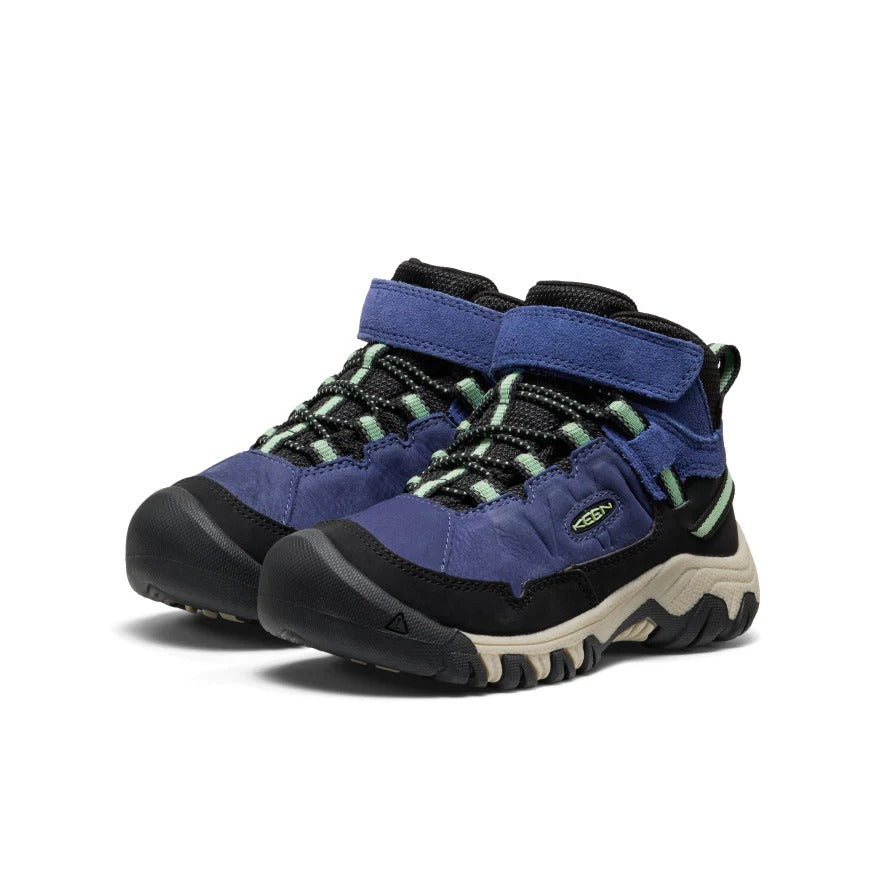 KEEN Little Kids' Targhee IV waterproof hiking boots, blue hemlock with black toe caps, pair