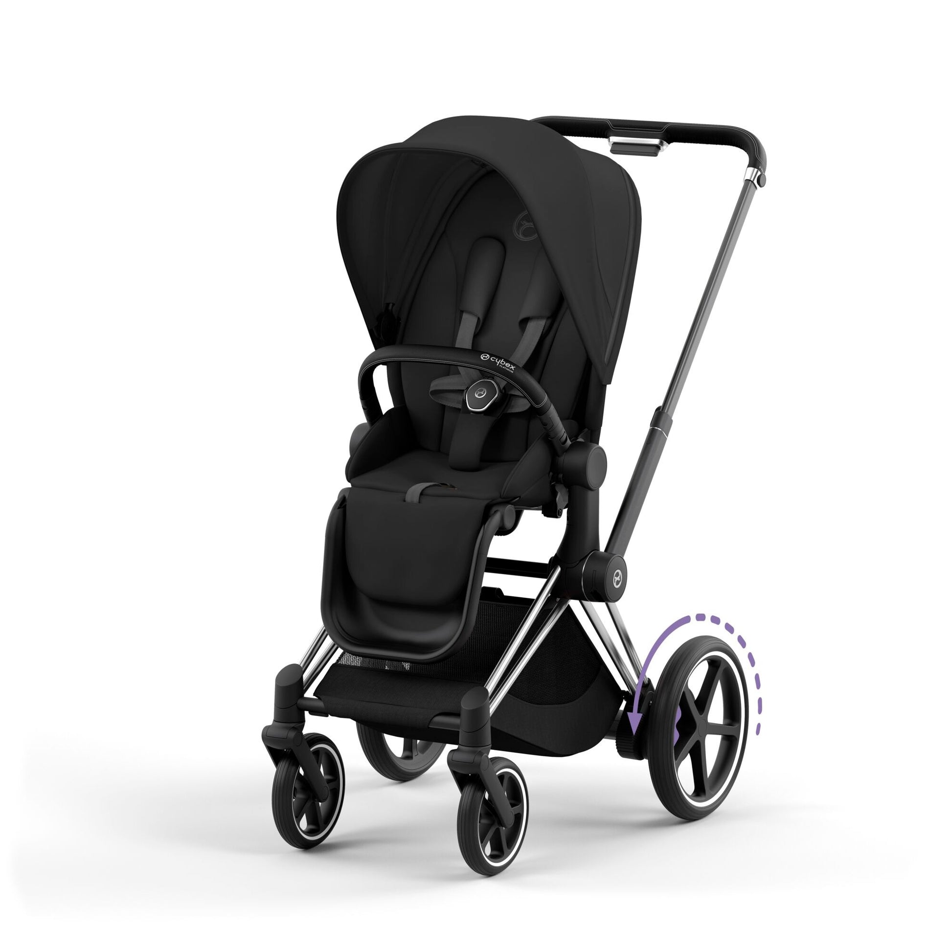 CYBEX e-Priam Chrome Frame/Deep Black Seat Pack + Lux Carry Cot Sepia Black Saving Bundle