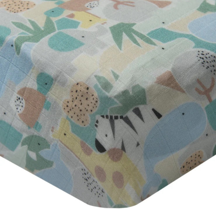 Loulou Lollipop Muslin Fitted Crib Sheet Animal Puzzle