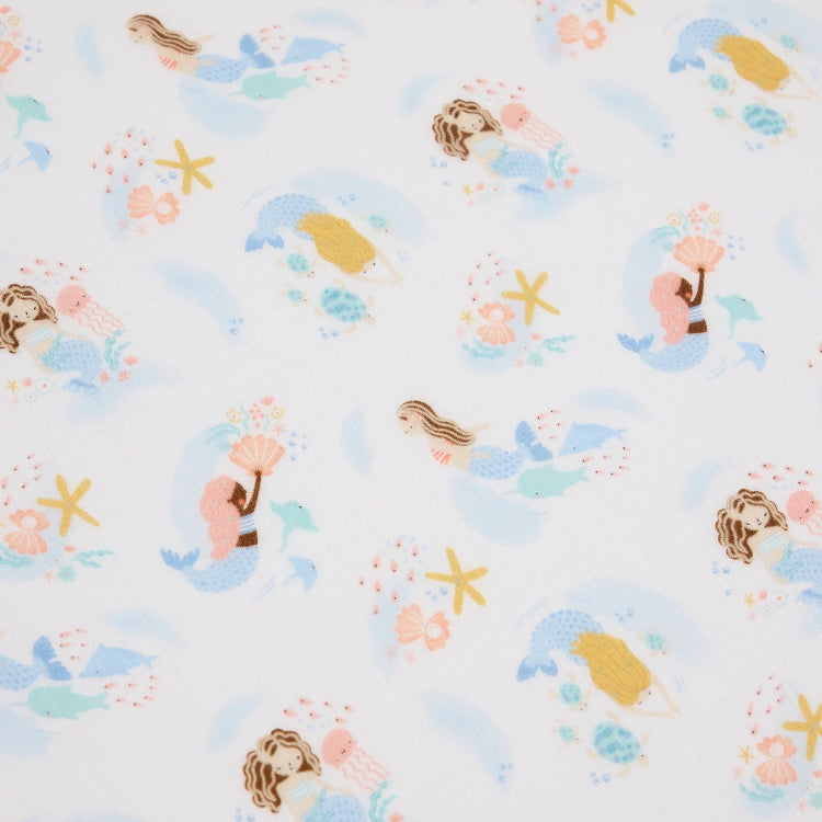 Loulou Lollipop Muslin Fitted Crib Sheet Mermaids