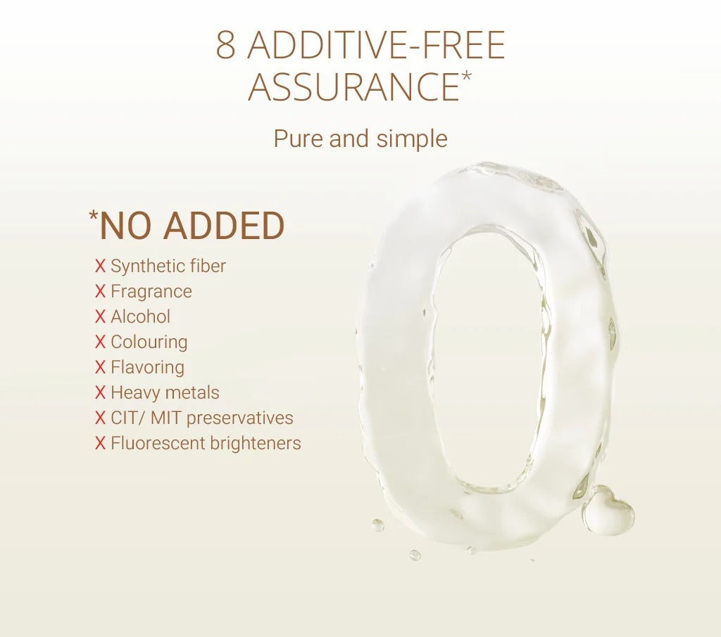Purcotton Cotton Baby Wet Wipes 20 Sheets, additive-free; a clear wipe arches on a creamy background with droplets.