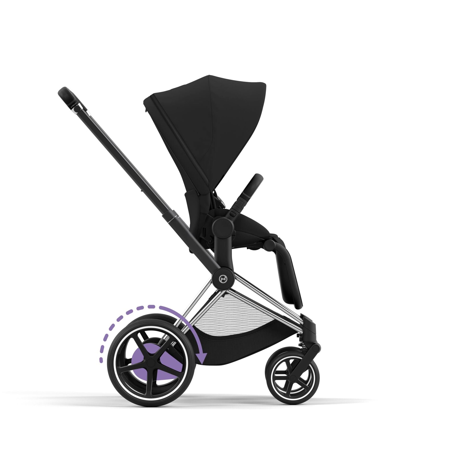 CYBEX e-Priam Chrome Frame/Deep Black Seat Pack + Lux Carry Cot Sepia Black Saving Bundle