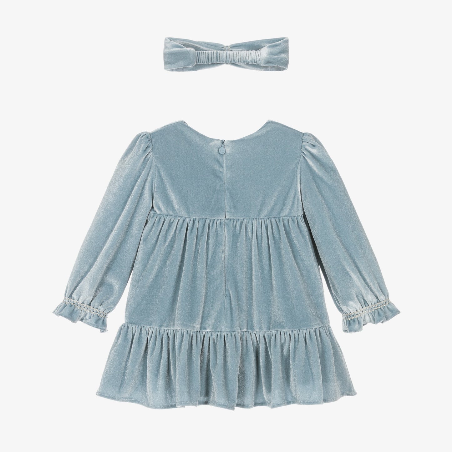 Mayoral velvet dress set blue bell with headband and long puff sleeves