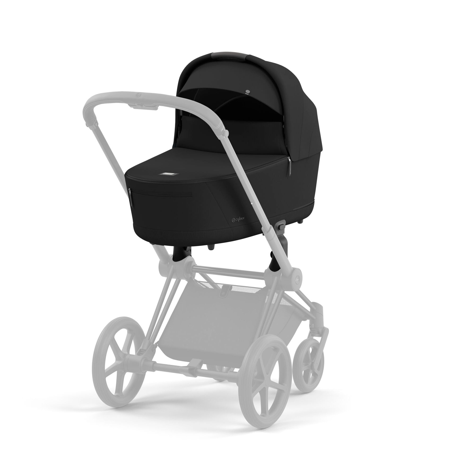 CYBEX e-Priam Chrome Frame/Deep Black Seat Pack + Lux Carry Cot Sepia Black Saving Bundle
