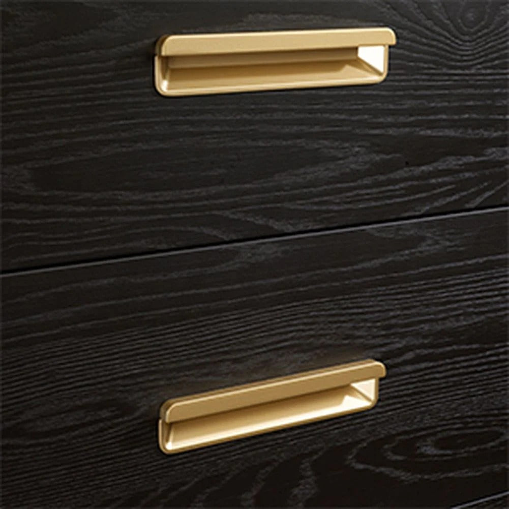 Natart Palo nightstand with gold hardware on dark wood