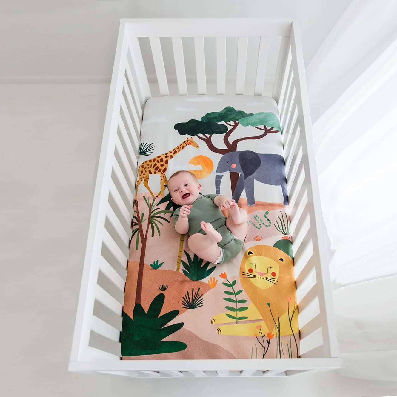 ROOKIE HUMANS COTTON SATEEN CRIB SHEET IN THE SAVANNA - baby enRoute