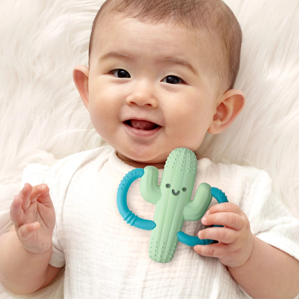 Itzy Ritzy Chew Crew cactus teether, mint green with blue rings