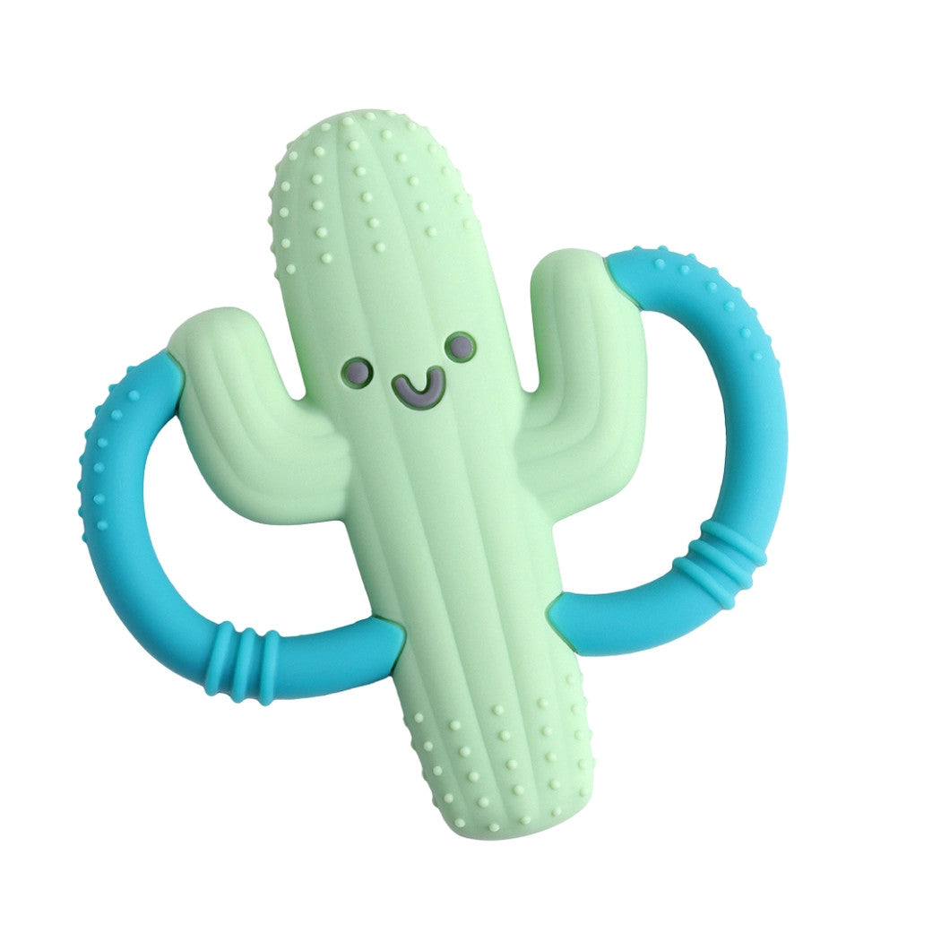 Itzy Ritzy Chew Crew cactus teether mint green with blue handles