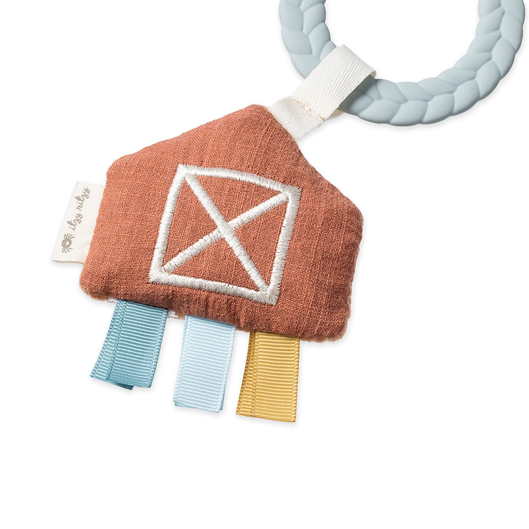 Itzy Ritzy Bitzy Busy Gift Set orange square plush with blue ribbons