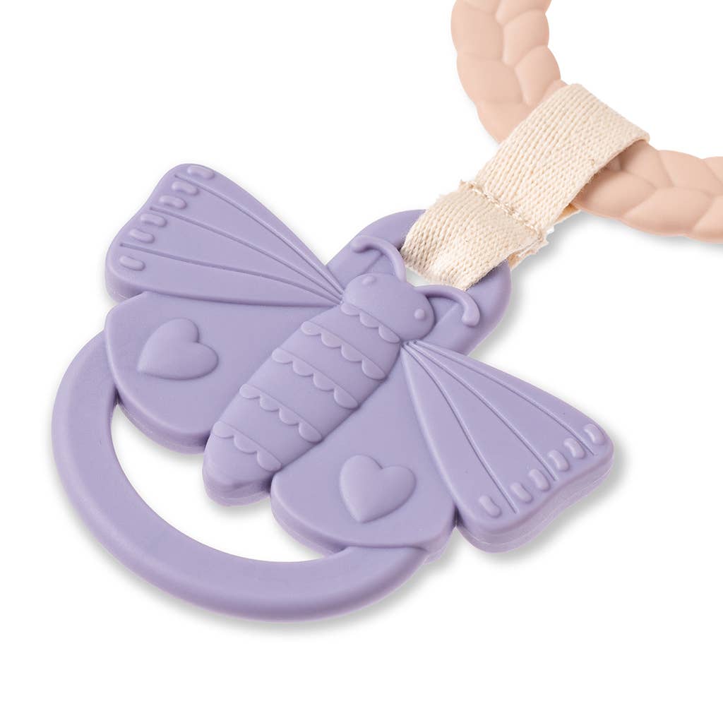 Itzy Ritzy Bitzy Busy Ring teether lavender butterfly with beige strap