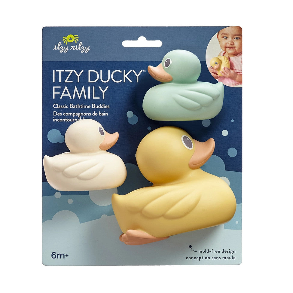 Itzy Ducky Family bath ducks, 3 rubber ducks in yellow, cream and mint