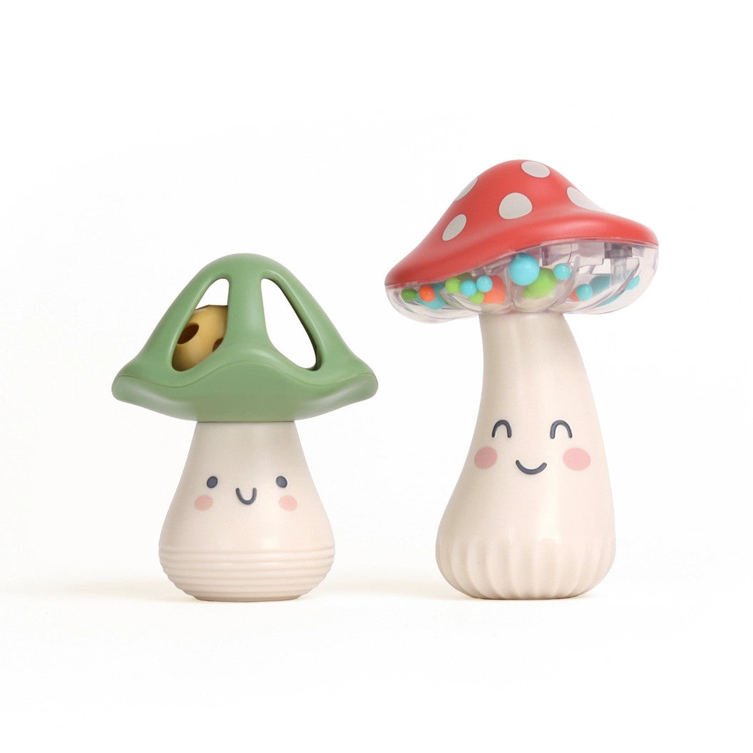 Itzy Ritzy Itzy Mini Maracas - 2 mushroom rattles, green cap and red spotted cap