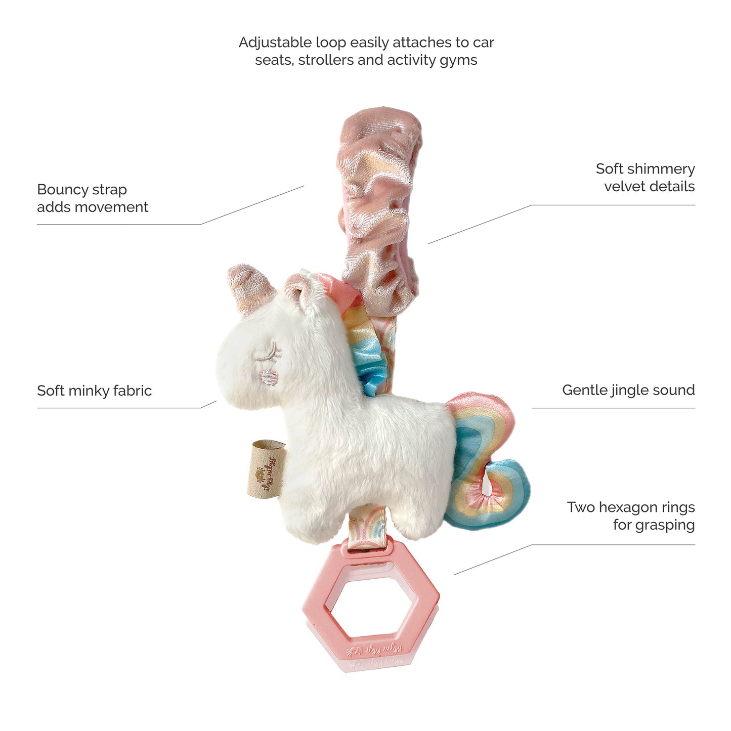 ITZY RITZY JINGLEB ATTACHABLE TRAVEL TOY - UNICORN - baby enRoute