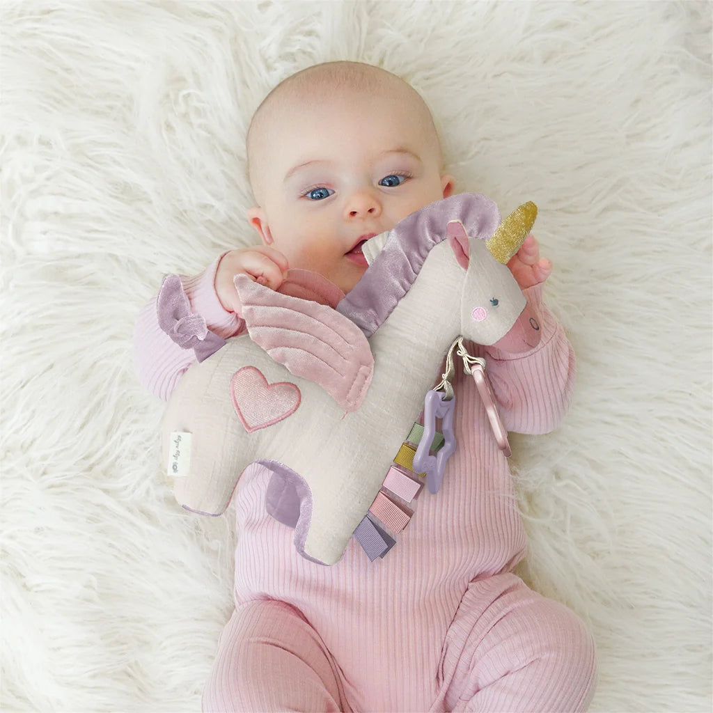Itzy Ritzy Itzy Friends Link & Love activity plush unicorn, pink and lavender