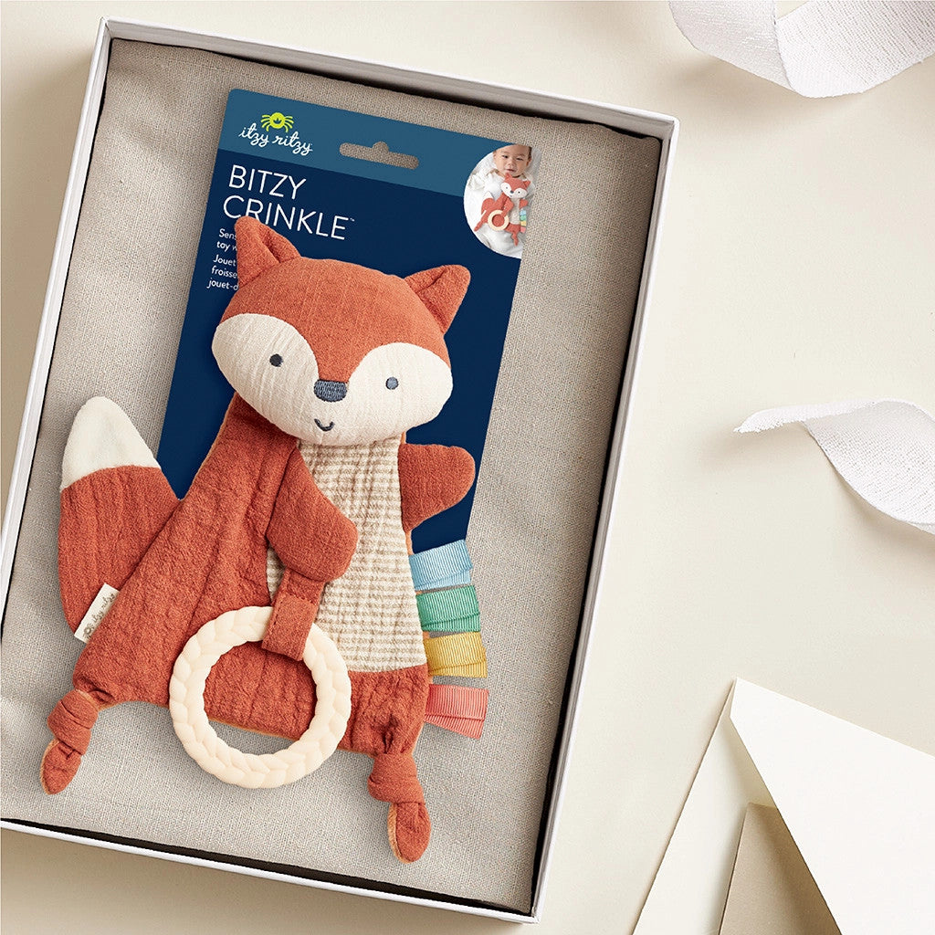 ITZY RITZY FOX BITZY CRINKLE SENSORY TOY WITH TEETHER - baby enRoute