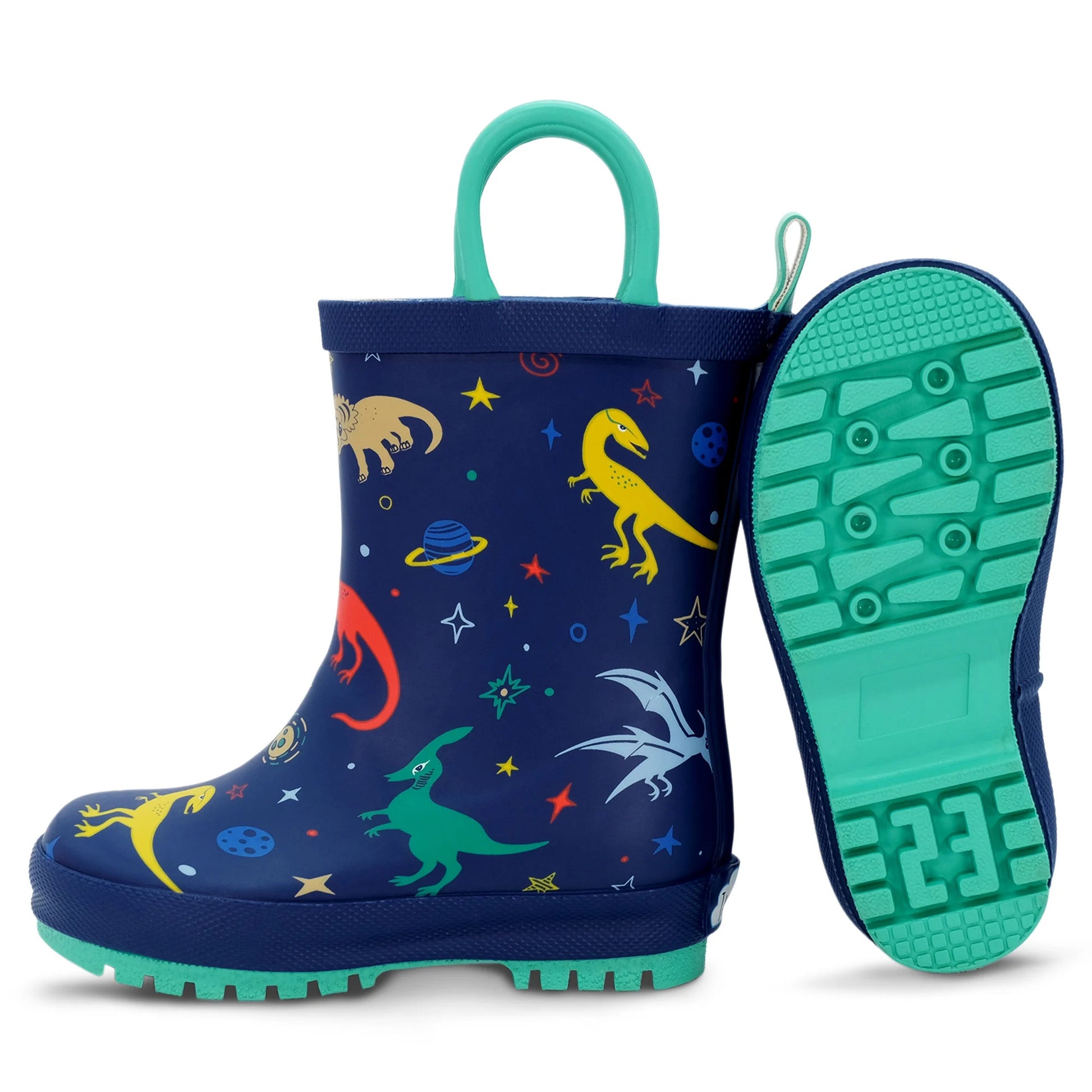 JAN & JUL PUDDLE DRY RAIN BOOTS SPACE DINOS