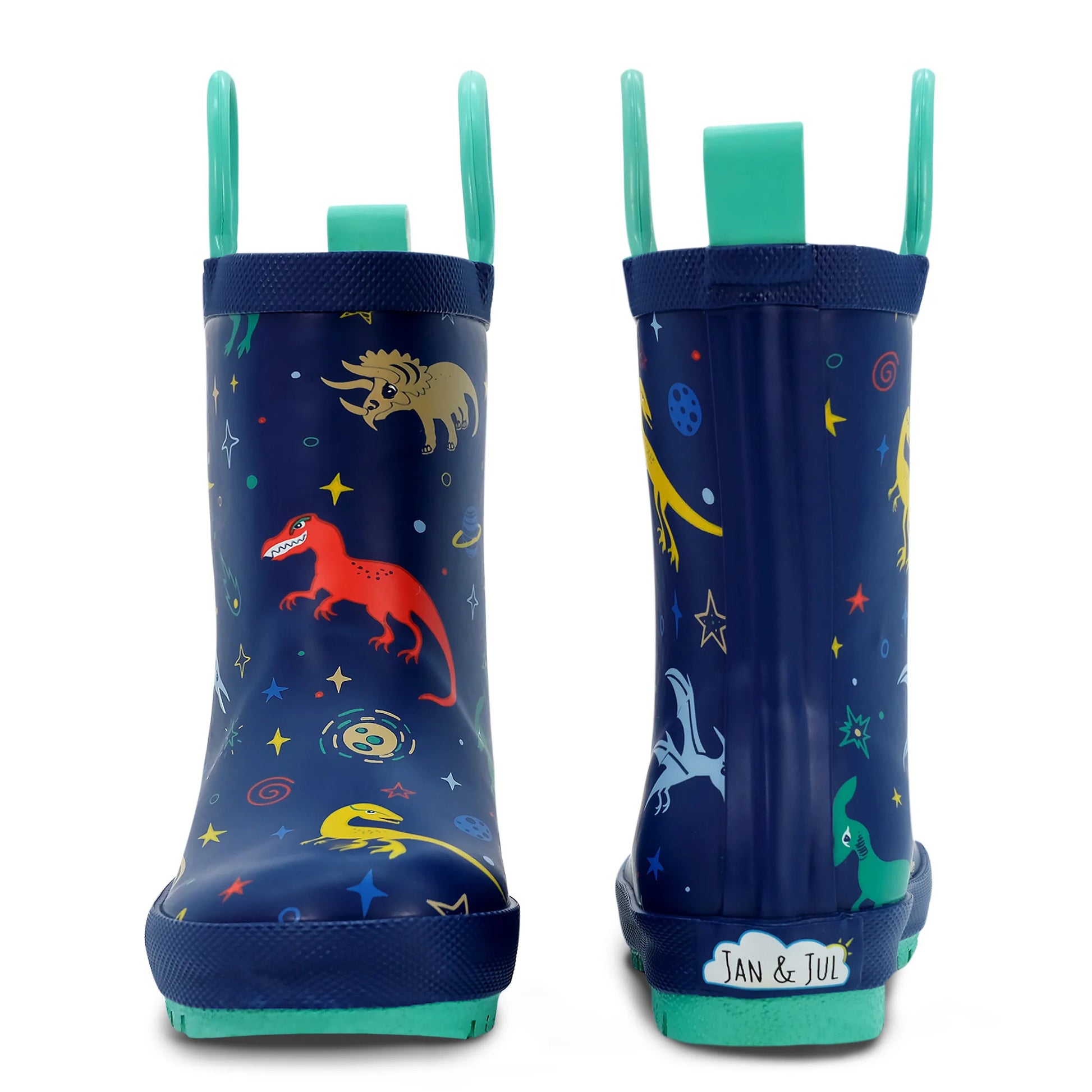 JAN & JUL PUDDLE DRY RAIN BOOTS SPACE DINOS