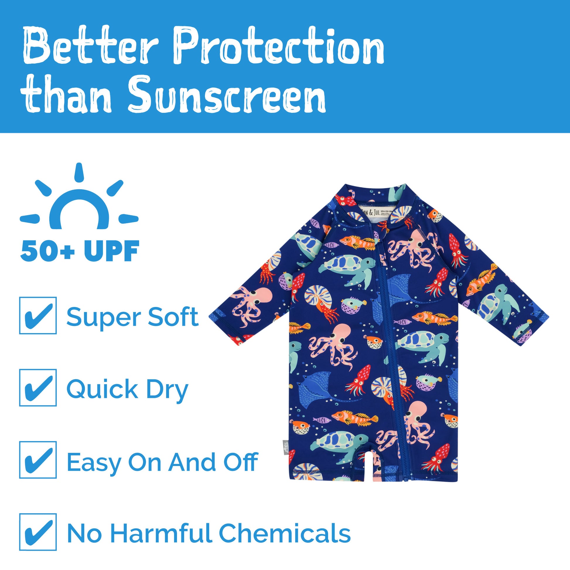 JAN & JUL KIDS ONE PIECE UV SUN SUIT SEA FRIENDS