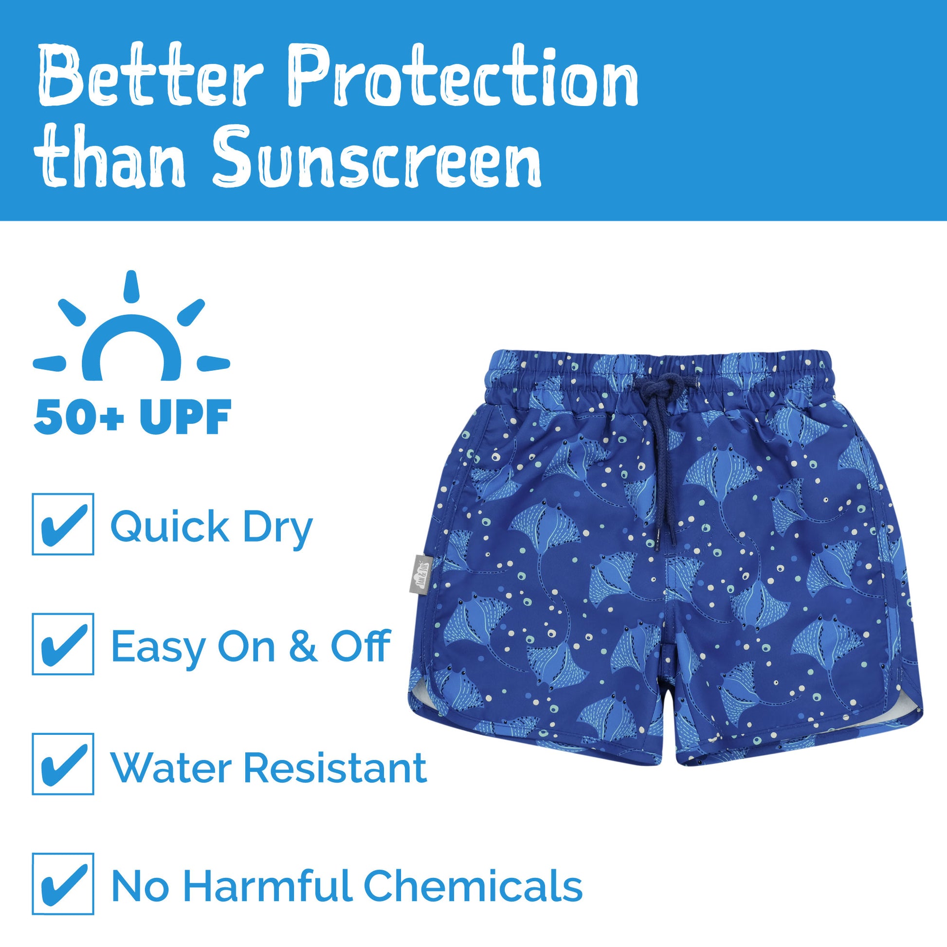 JAN & JUL KIDS UV SWIM SHORTS MANTA RAY