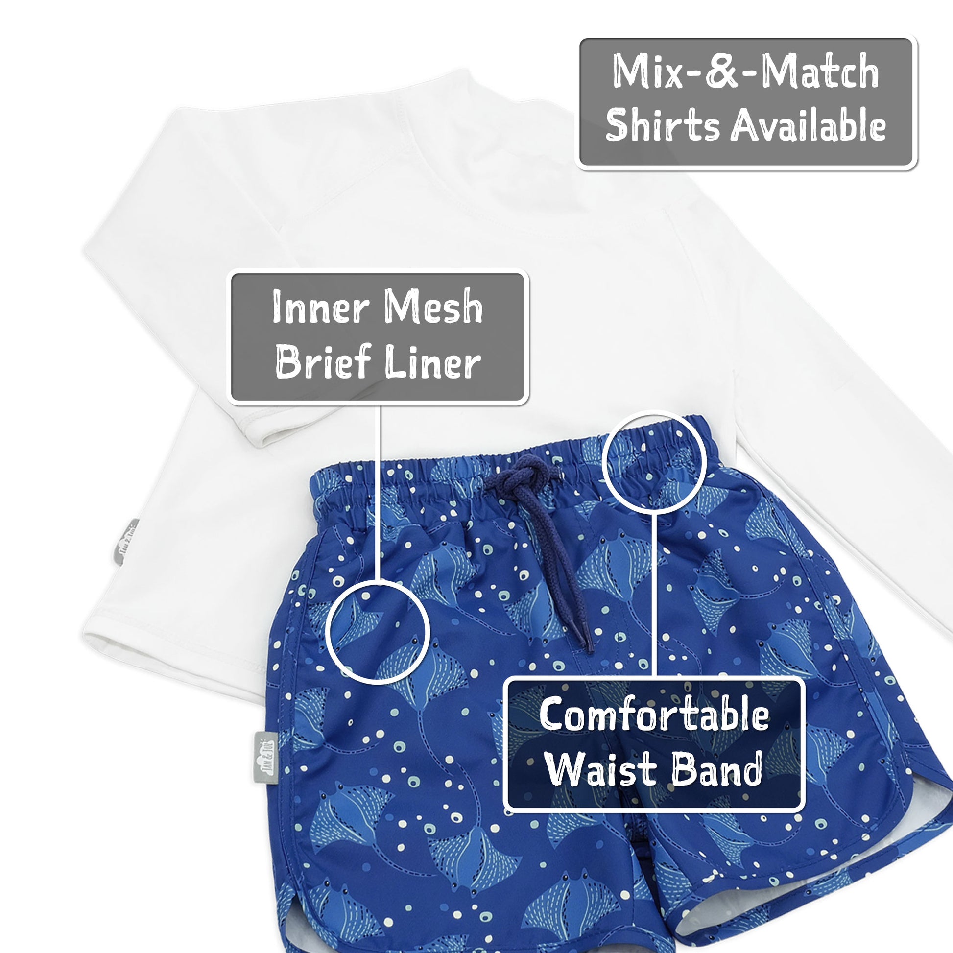 JAN & JUL KIDS UV SWIM SHORTS MANTA RAY