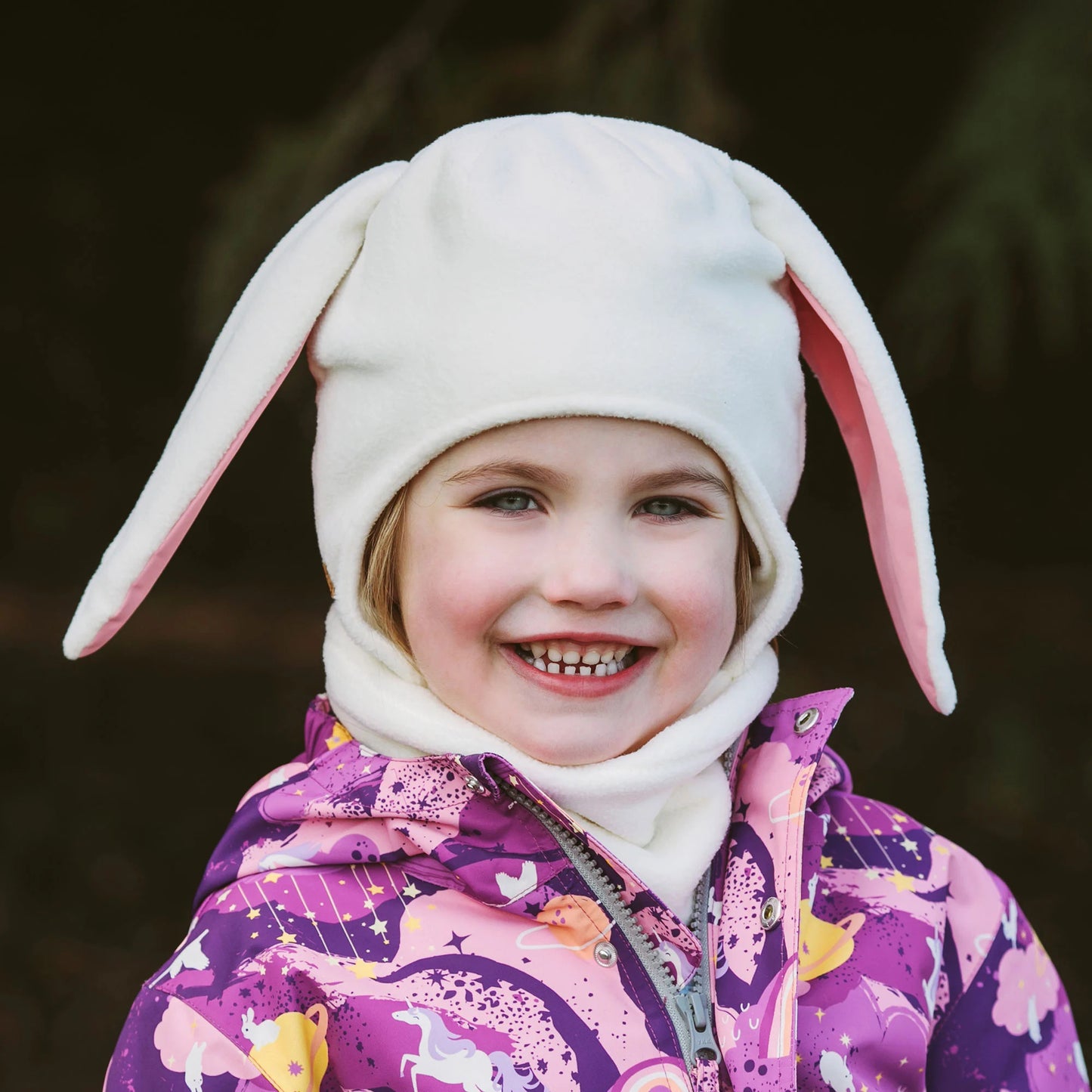 Jan & Jul kids fleece bunny hat cream with pink inner ears