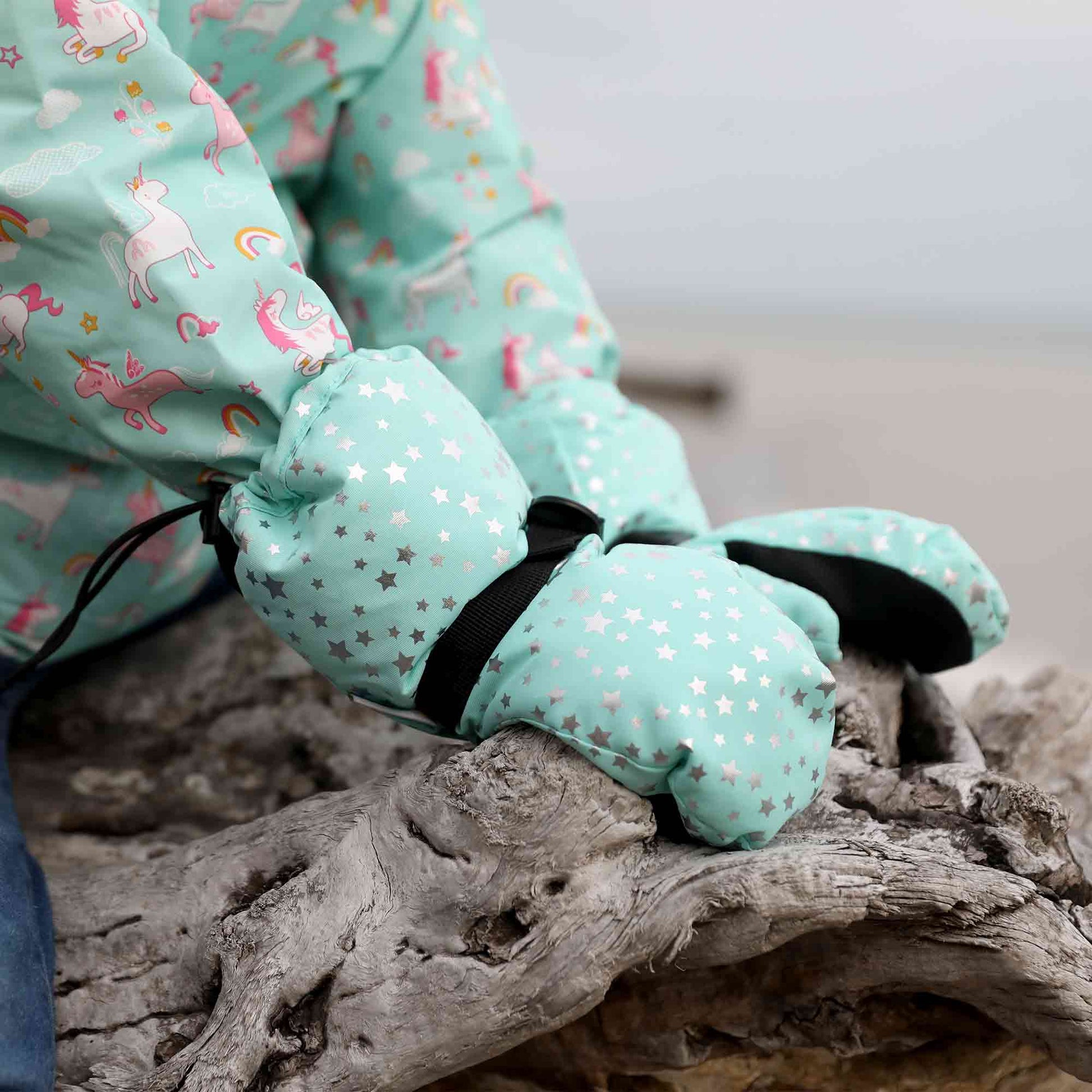 JAN & JUL WATERPROOF MITTEN TOASTY-DRY MINT STAR