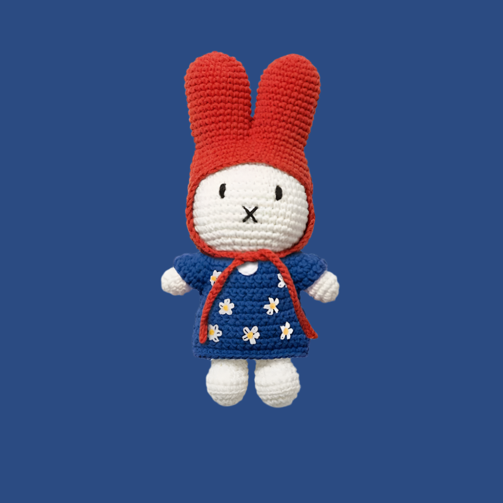 Just Dutch Miffy Little Flower Dress Blue With Red Hat
