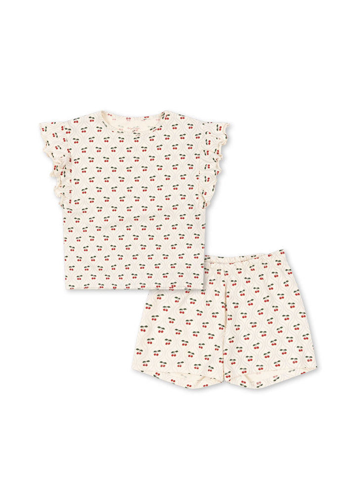 KONGES SLOJD LIN FRILL TWO PIECE SET GOTS CHERRY MOTIF - baby enRoute