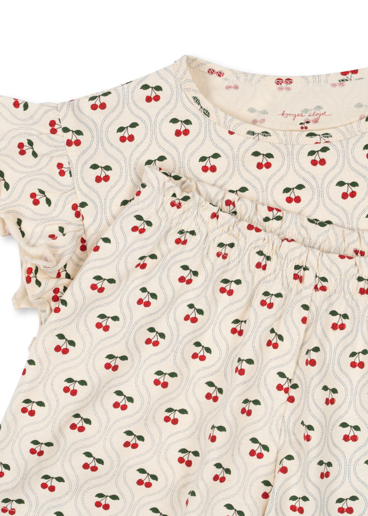 KONGES SLOJD LIN FRILL TWO PIECE SET GOTS CHERRY MOTIF - baby enRoute
