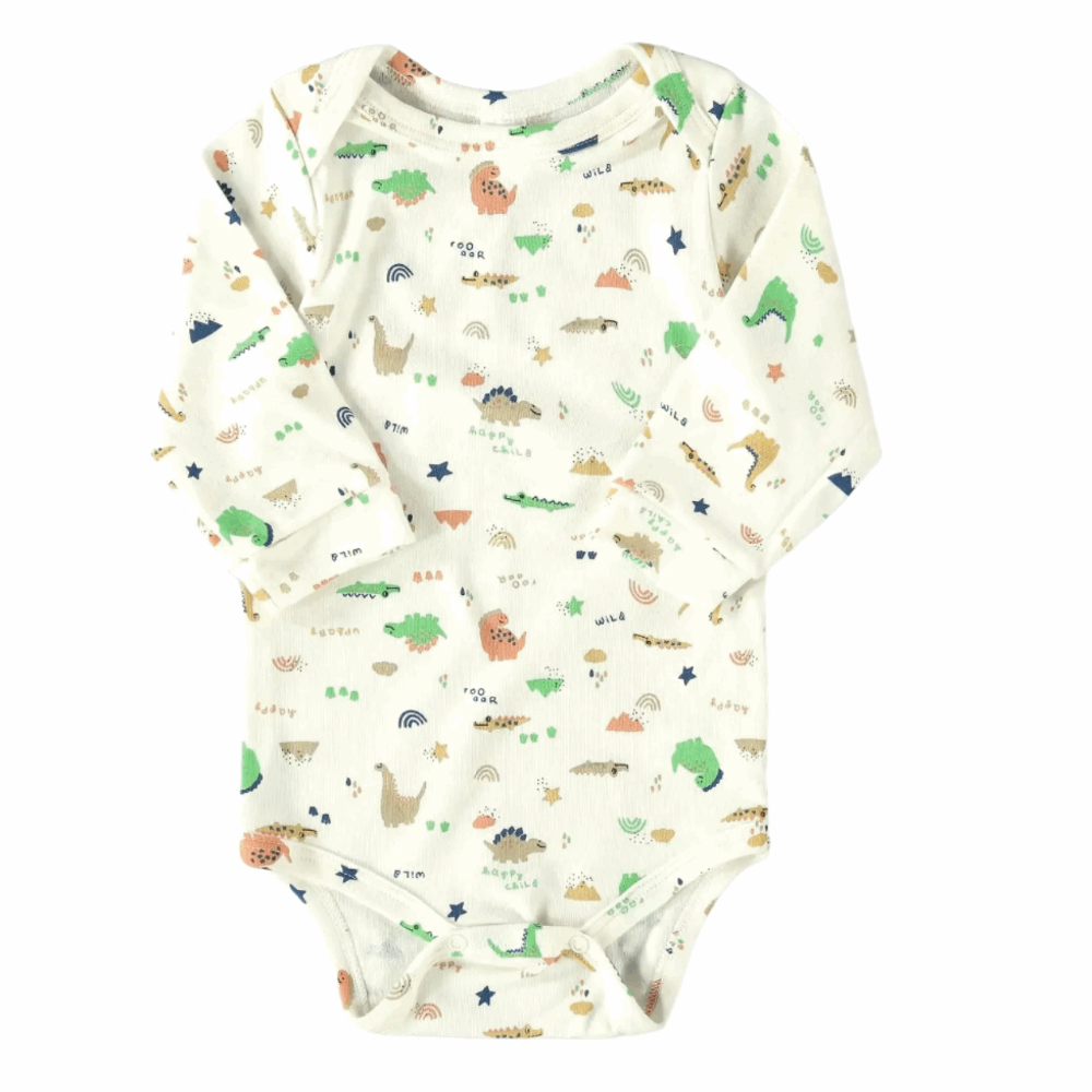 UPBABY BABY BOY LONG SLEEVE BODYSUIT OFF WHITE DINO