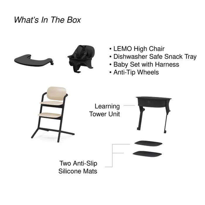 CYBEX LEMO 3-IN-1 HIGH CHAIR + LEARNING TOWER SET SAND BLACK