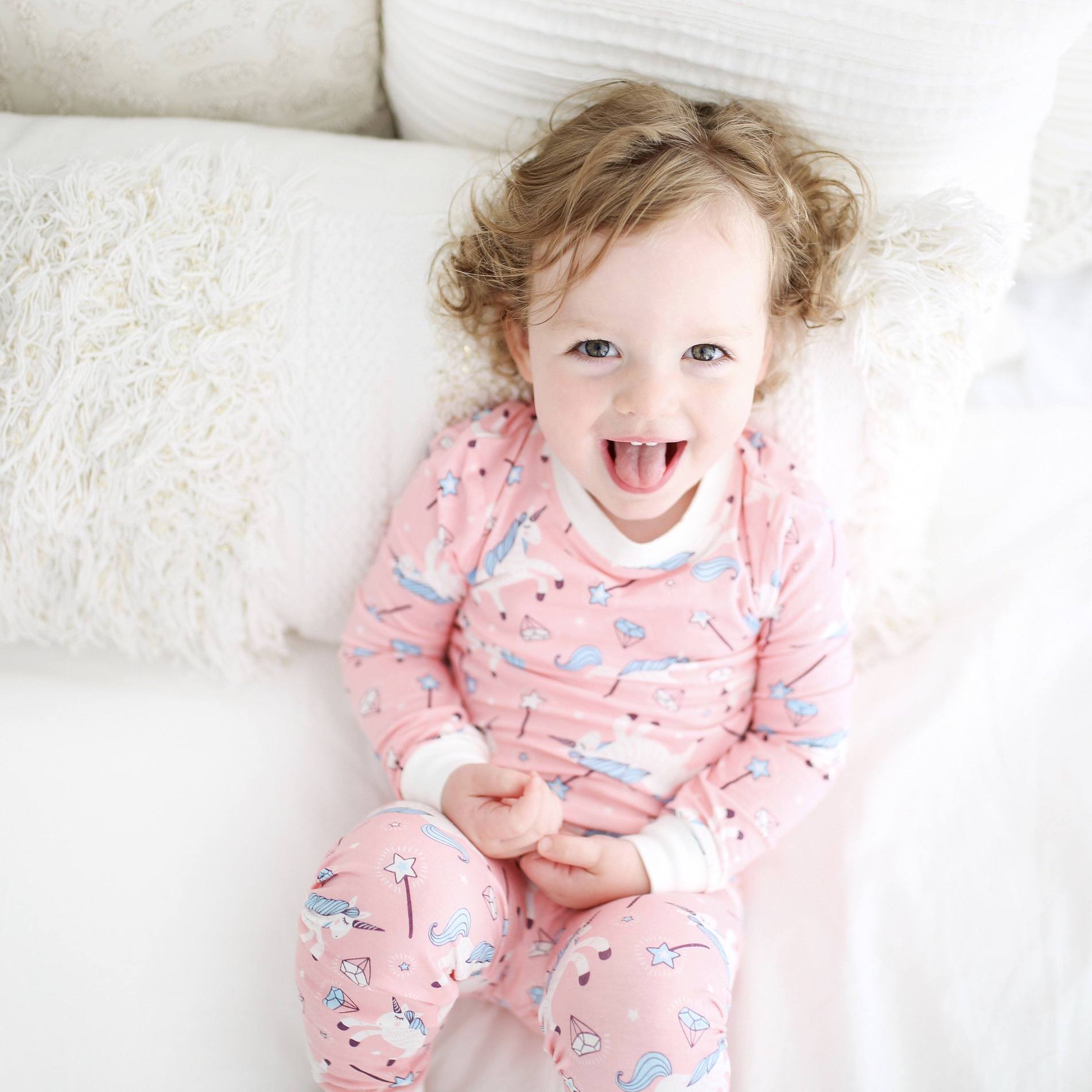 LITTLE SLEEPIES BAMBOO PAJAMA SET PINK UNICORN