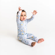 LITTLE SLEEPIES BAMBOO ZIP ROMPER/SLEEPER BLUE BREAKFAST