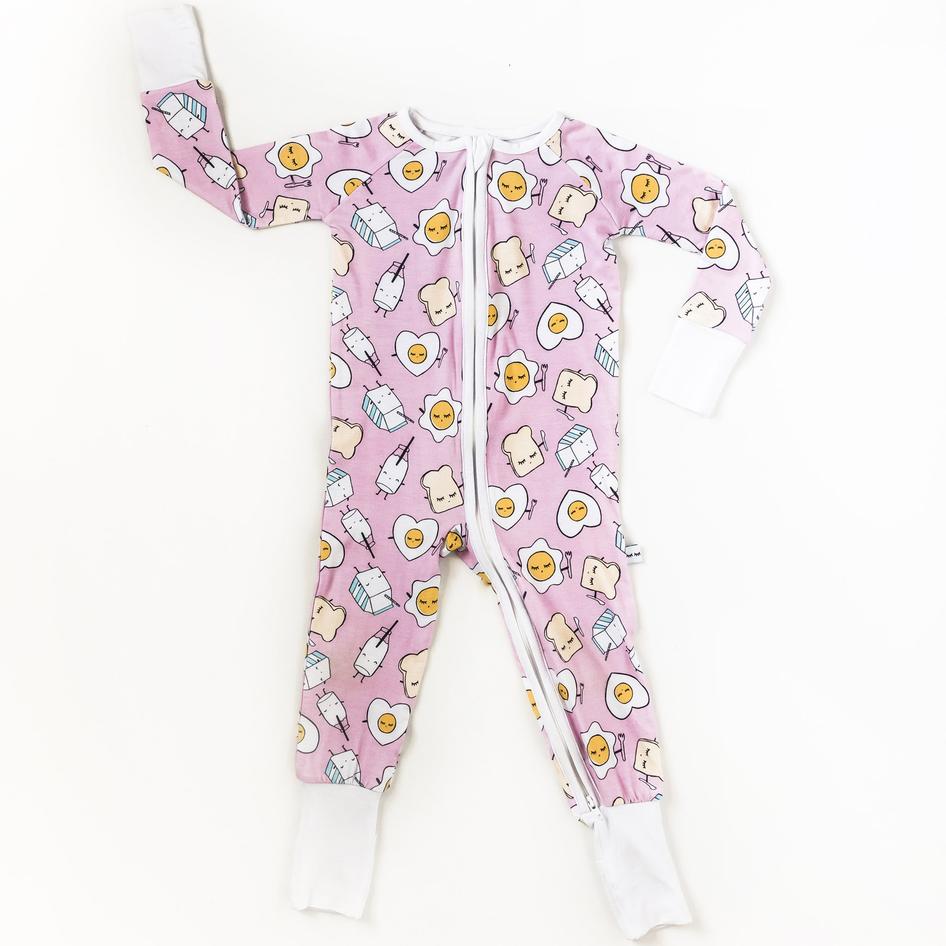 LITTLE SLEEPIES BAMBOO ZIP ROMPER/SLEEPER PINK BREAKFAST - baby enRoute