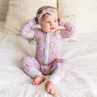 LITTLE SLEEPIES BAMBOO ZIP ROMPER/SLEEPER PINK BREAKFAST