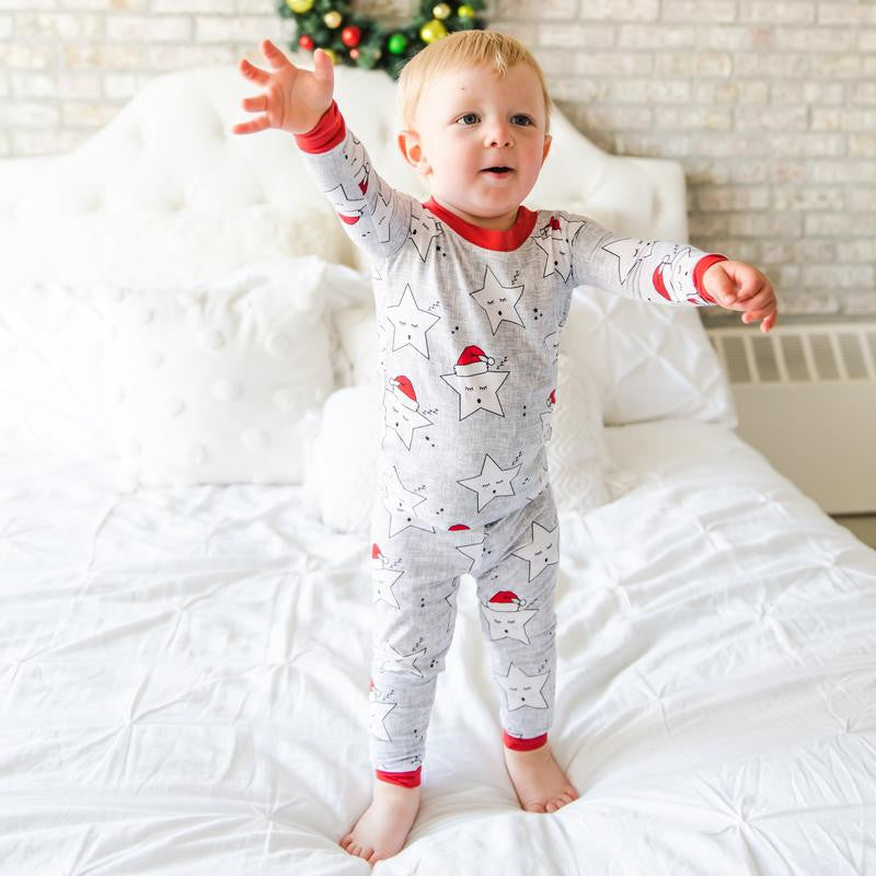 LITTLE SLEEPIES BAMBOO PAJAMA SET SANTA STARS