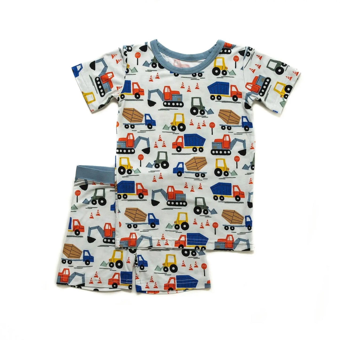 LITTLESLEEPIES CONSTRUCTION TWO-PIECE SHORT SLEEVE & SHORTS BAMBOO VISCOSE PAJAMA SET - baby enRoute