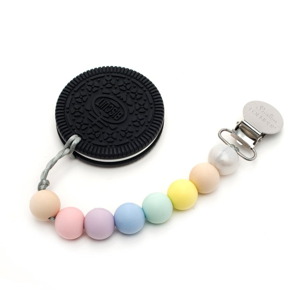 LOULOU LOLLIPOP Cookie Silicone Teether Holder Set - Cotton Candy - baby enRoute