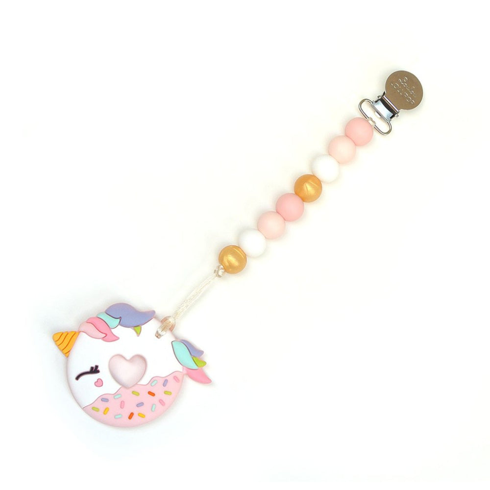 LOULOU LOLLIPOP Pink Unicorn Donut Silicone Teether Holder Set - Pink Gold - baby enRoute