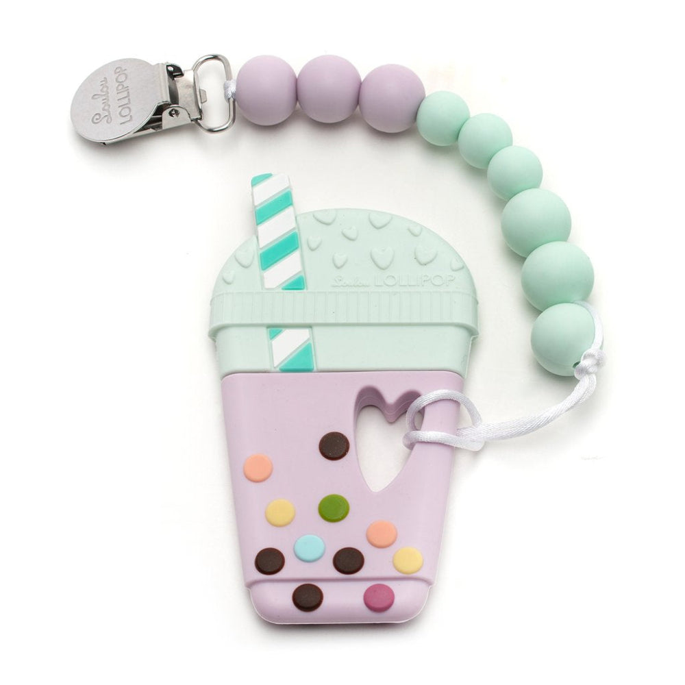 LOULOU LOLLIPOP Taro Bubble Tea Silicone Teether Holder Set - Lilac Mint - baby enRoute