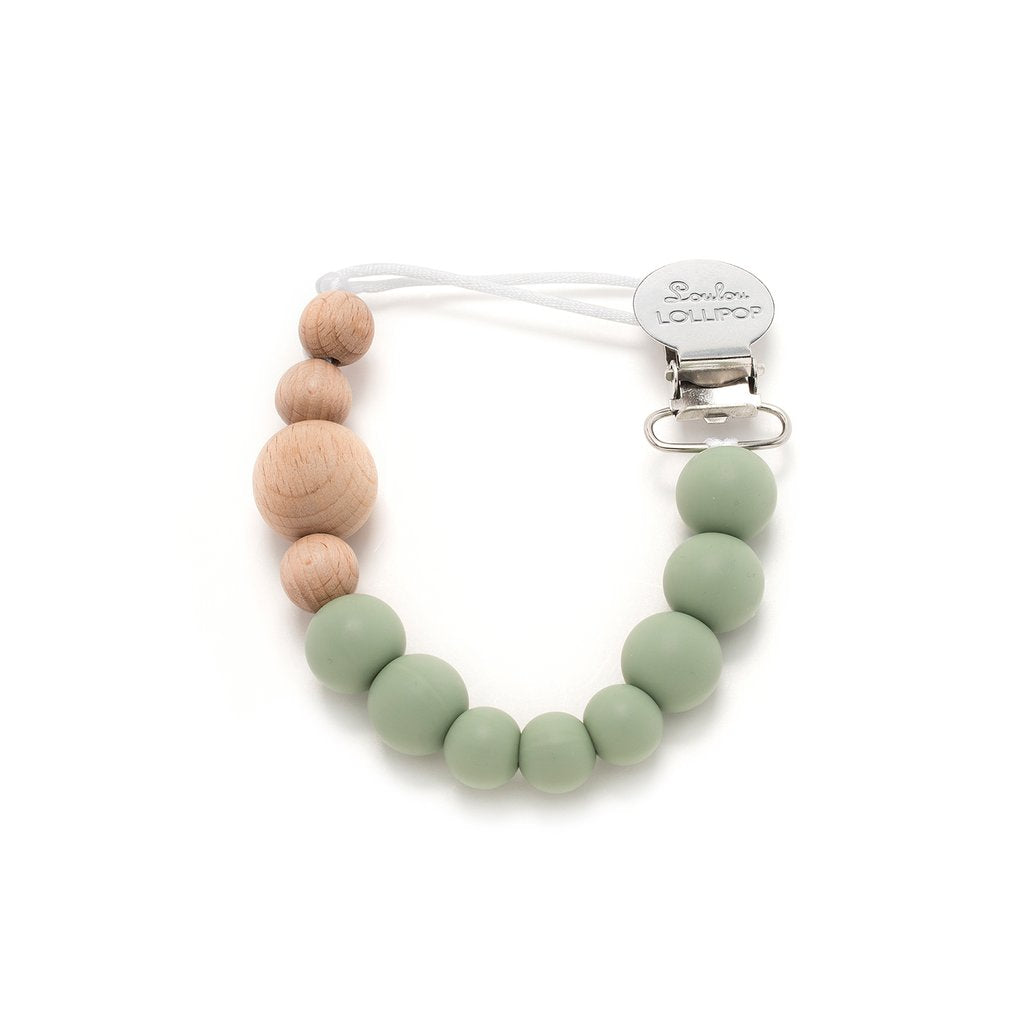LOULOU LOLLIPOP COLOUR BLOCK SILICONE & WOOD PACIFIER CLIP