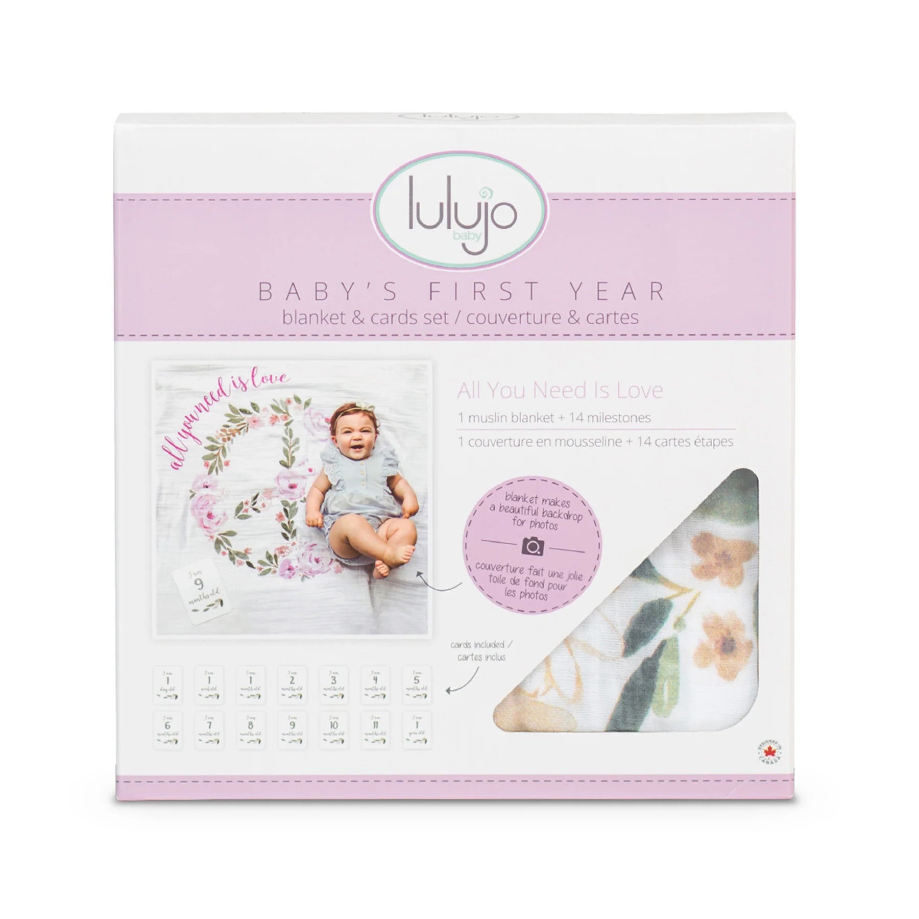 Lulujo Baby's 1St Year Milestone Blanket All You Need Is Love