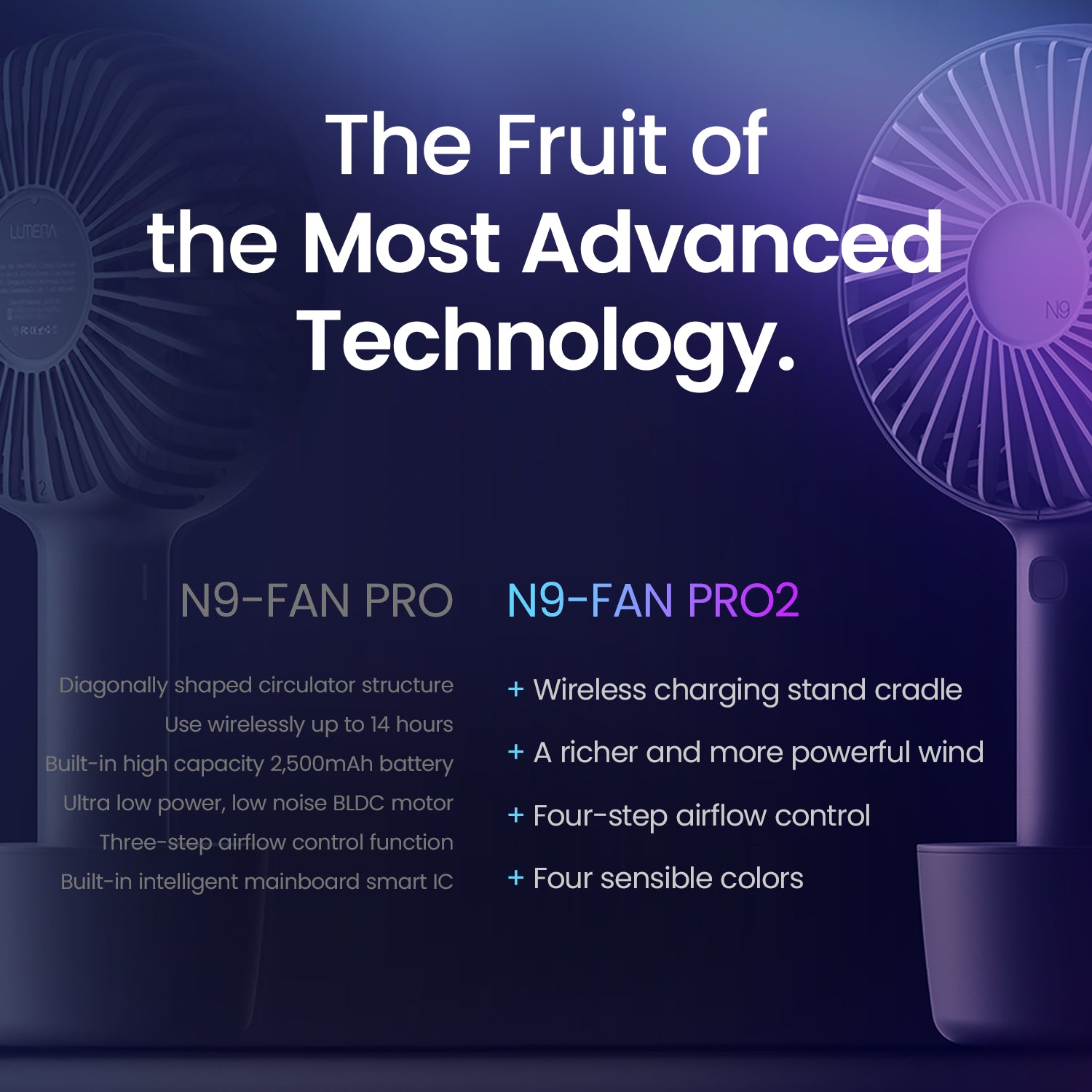 LUMENA N9 PRO2 RECHARGEABLE HANDHELD FAN - NAVY